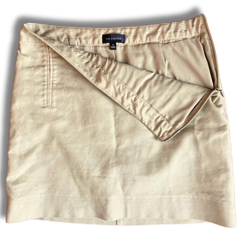 The Limited Khaki Stretch Mini Skirt Size 0 Beige Cotton Blend Lined Y2K Preppy